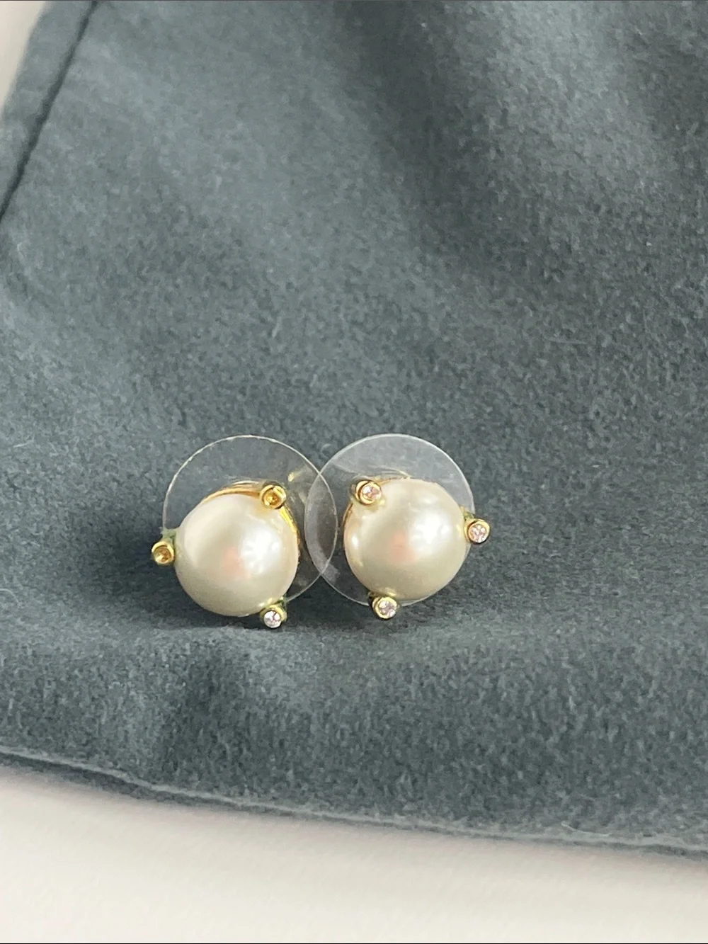 kate spade Gold-Tone White Pearl Stud Earrings with Crystal Accents
